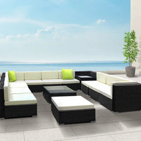 Gardeon 13-piece outdoor sofa set wicker 11 seater with tempered glass corner table 75cm x 60cm cover