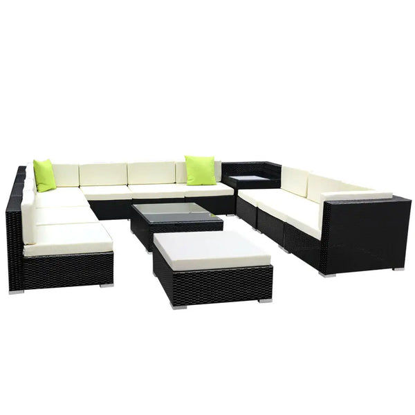 Gardeon 13-piece outdoor sofa set with tempered glass corner table