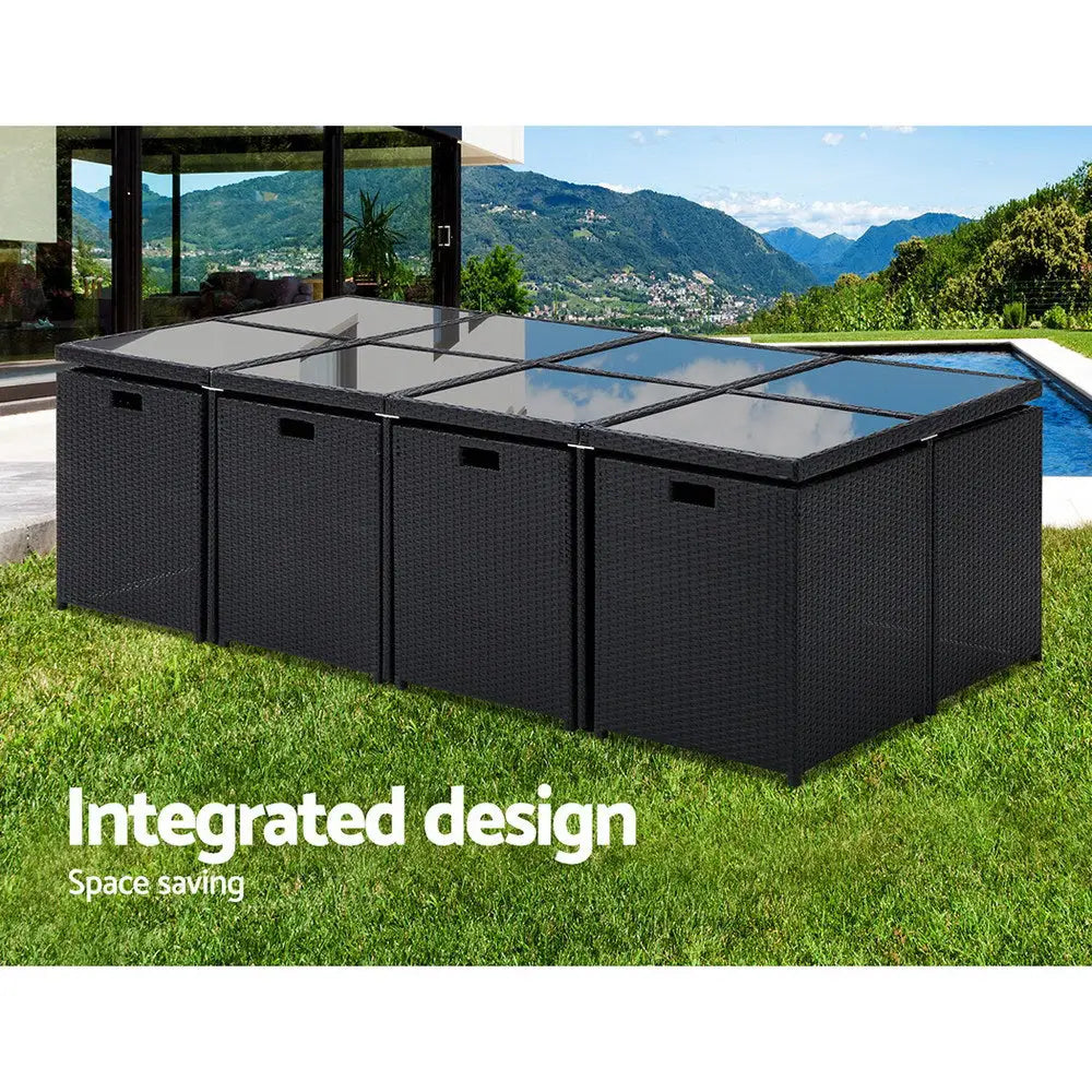 Gardeon 13pc outdoor dining set wicker with large black outdoor storage box