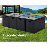 Gardeon 13pc outdoor dining set wicker with large black outdoor storage box