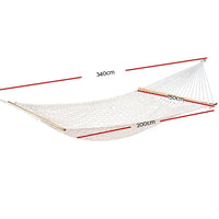 Gardeon 2 person cotton rope hammock with solid wooden pole - cream