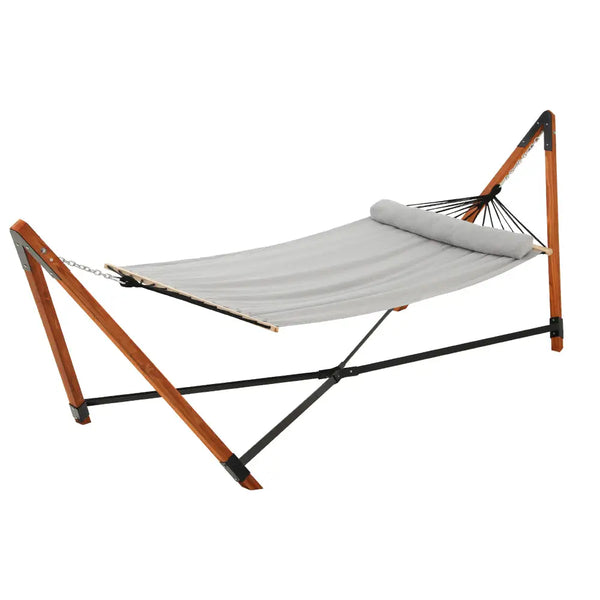 Gardeon 2 person hammock bed with timber stand - grey linen