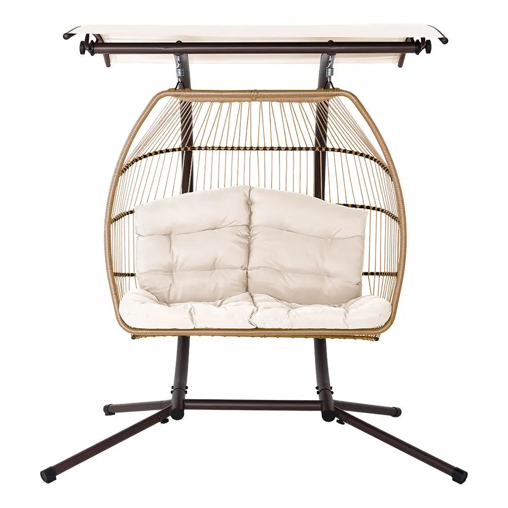 Gardeon 2 seater outdoor wicker egg swing chair with canopy, resin wicker design