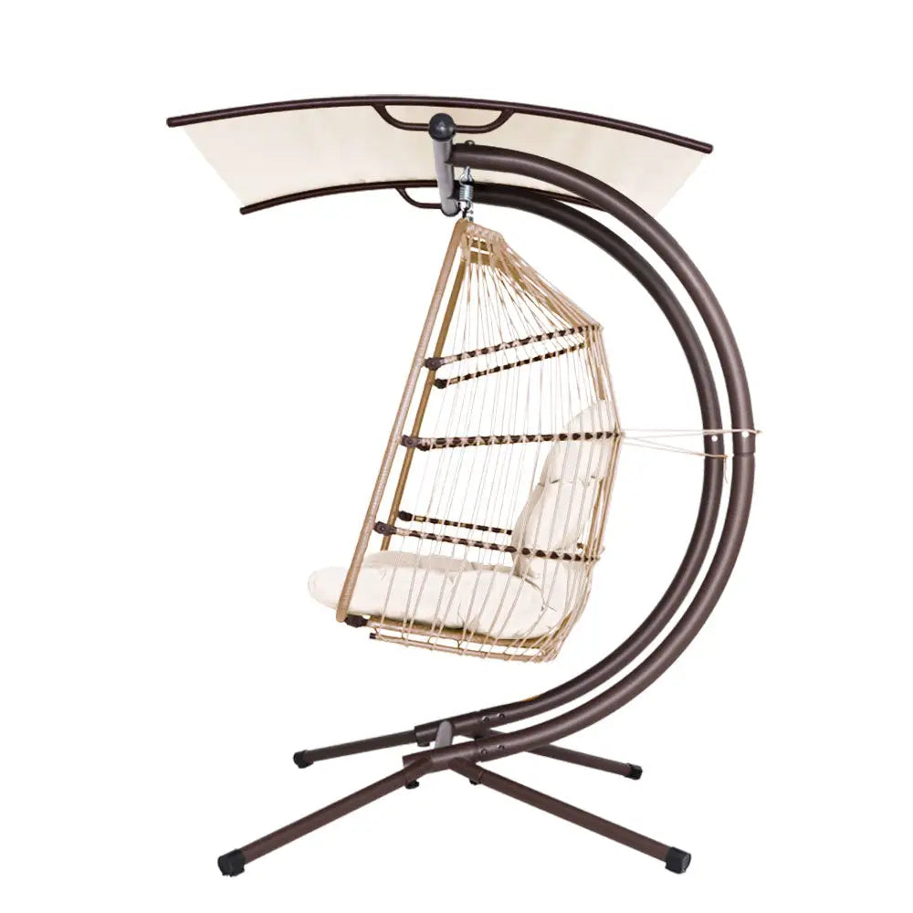 Gardeon 2 seater outdoor resin wicker swing chair with adjustable canopy and powder-coated steel stand