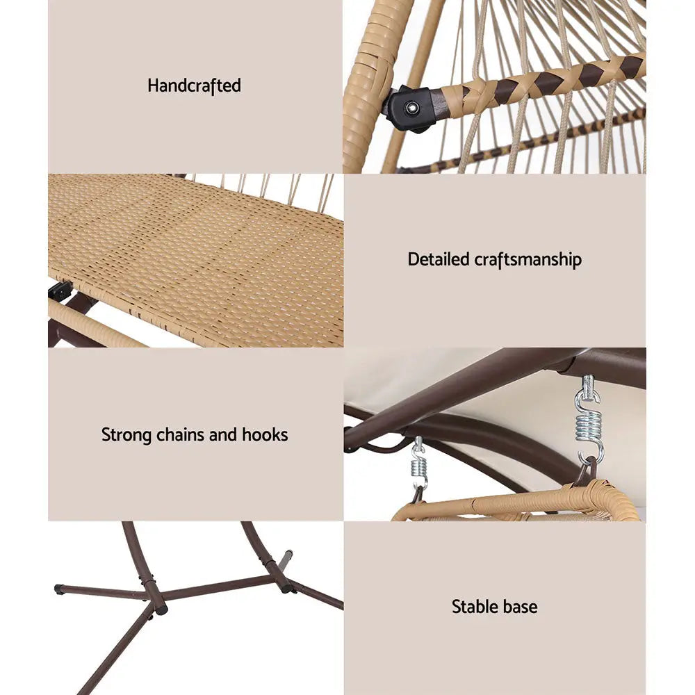 Gardeon 2 seater outdoor wicker egg swing chair with canopy. Hammock with wooden frame and metal legs