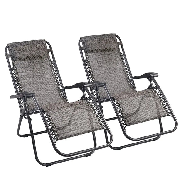 Gardeon 2 x zero gravity chairs in black and gray reclining