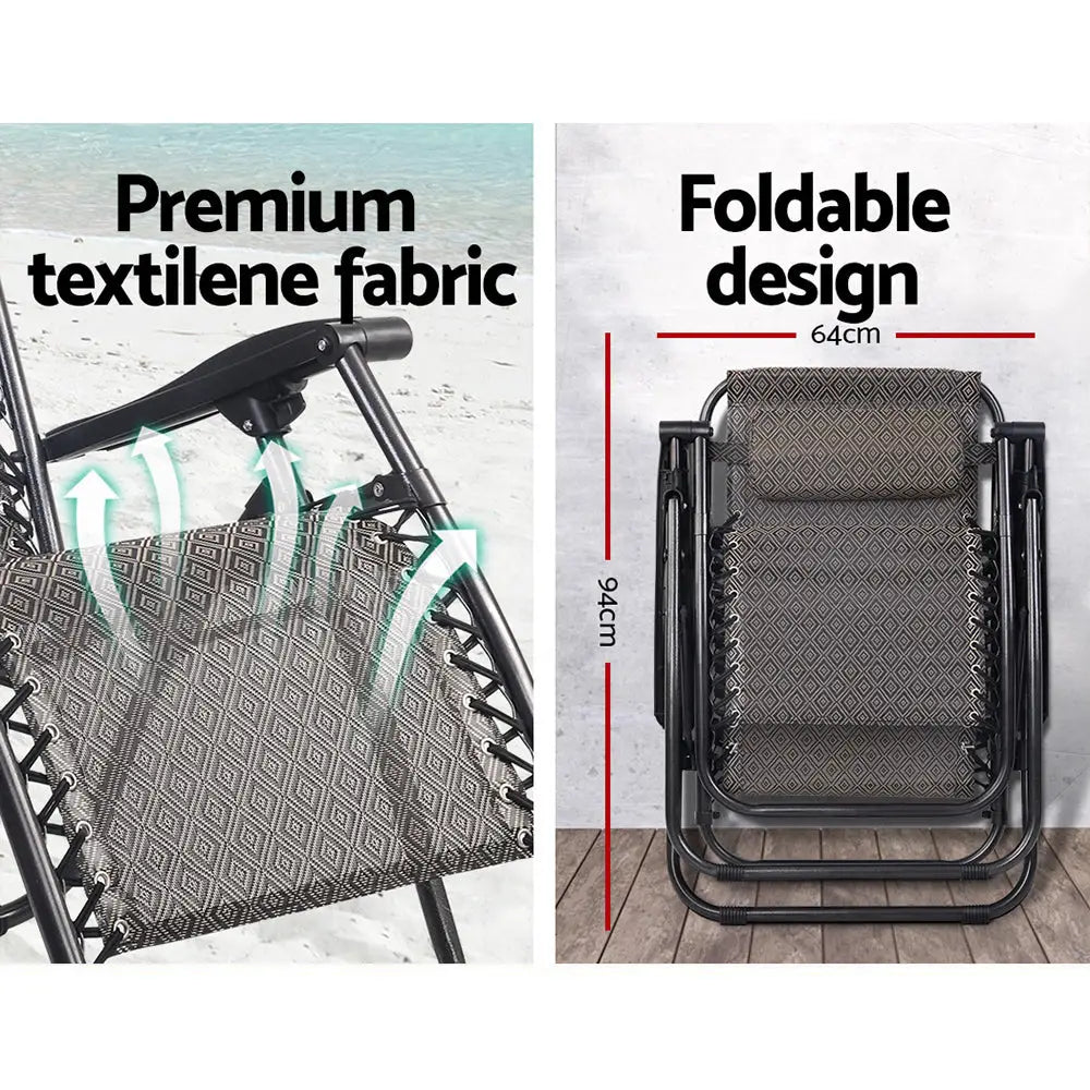 Gardeon zero gravity recliner folding beach chair with table - beige