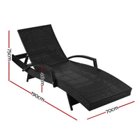 Gardeon 2pc adjustable cushioned wicker sun lounger with armrests for bedarra series