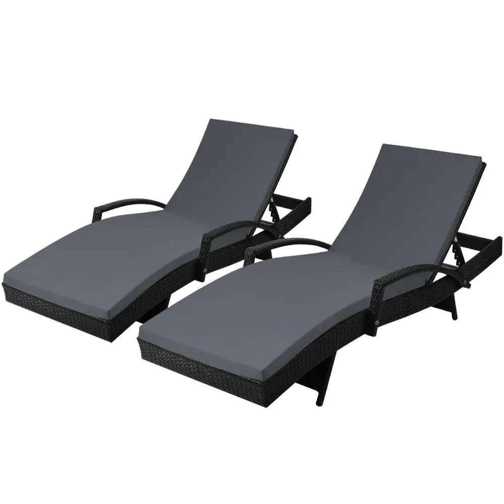 Gardeon 2pc adjustable cushioned wicker sun lounger with armrests from bedarra series