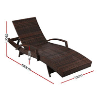 Gardeon 2pc adjustable cushioned wicker sun lounger from bedarra series with armrests