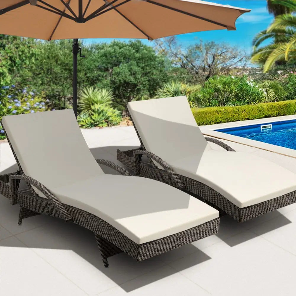 Gardeon bedarra series 2pc adjustable wicker sun lounger with armrests