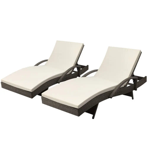 Gardeon 2pc adjustable cushioned wicker sun lounger with armrests from bedarra series