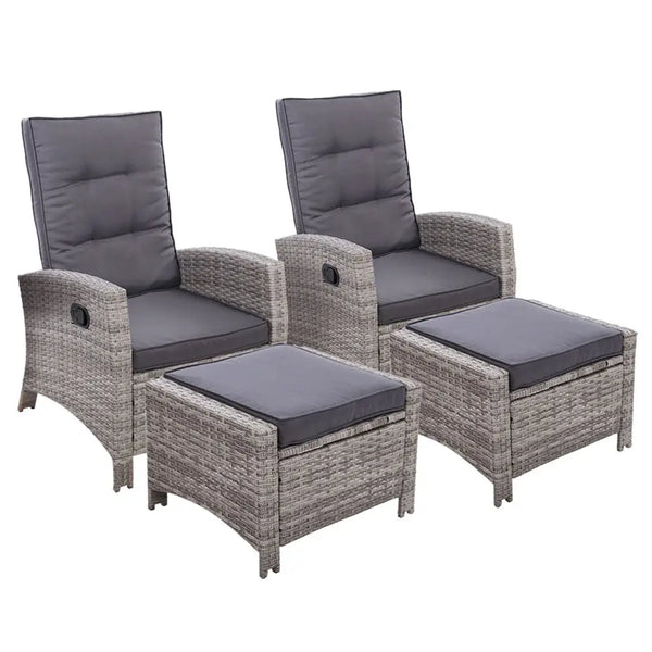 Gardeon 2pc adjustable wicker recliners - grey: elegant wicker style outdoor set