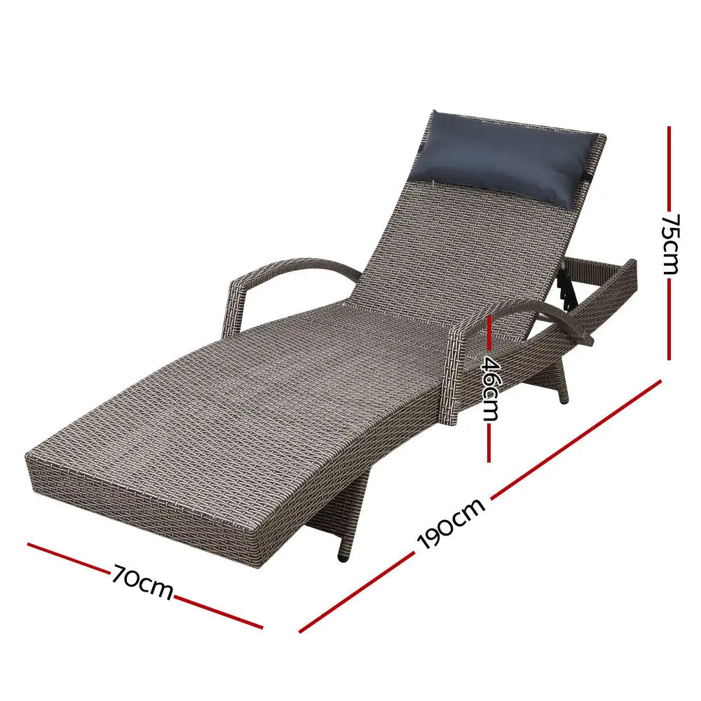 Gardeon bedarra lounge reversible armrests outdoor sun lounger diagram