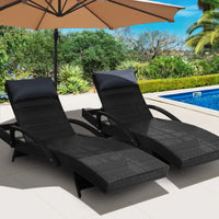 Gardeon bedarra lounge reversible armrests - two black wicker lounge chairs with umbrella
