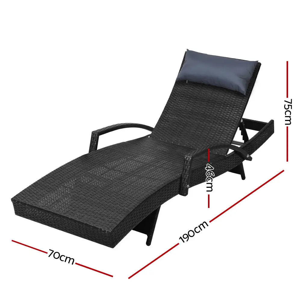 Gardeon bedarra lounge reversible armrests black cushion outdoor sun lounger