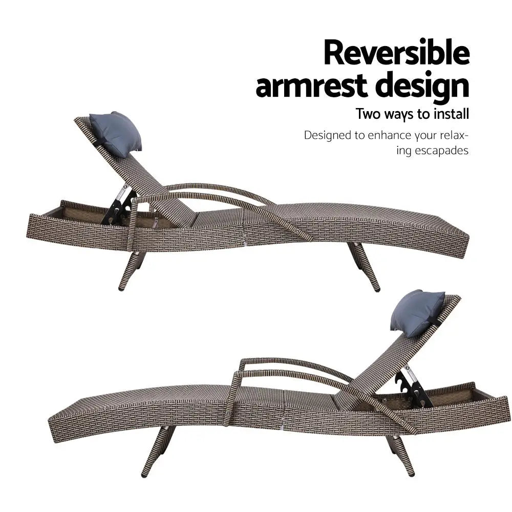 Gardeon 2x outdoor sun lounges wicker beach with armrests adjustable, bedarra lounge reversible armrests