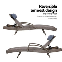 Gardeon 2x outdoor sun lounges wicker beach with armrests adjustable, bedarra lounge reversible armrests