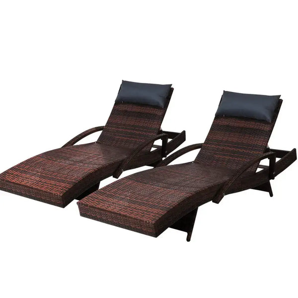 Gardeon bedarra lounge reversible armrests in brown wicker with black cushions