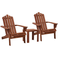 Gardeon 3pc adirondack outdoor table and chairs wooden: two modern wooden chairs with tables on each side