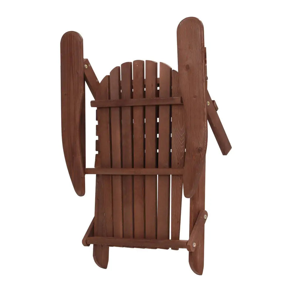 Gardeon 3pc adirondack outdoor table and chairs wooden foldable - brown