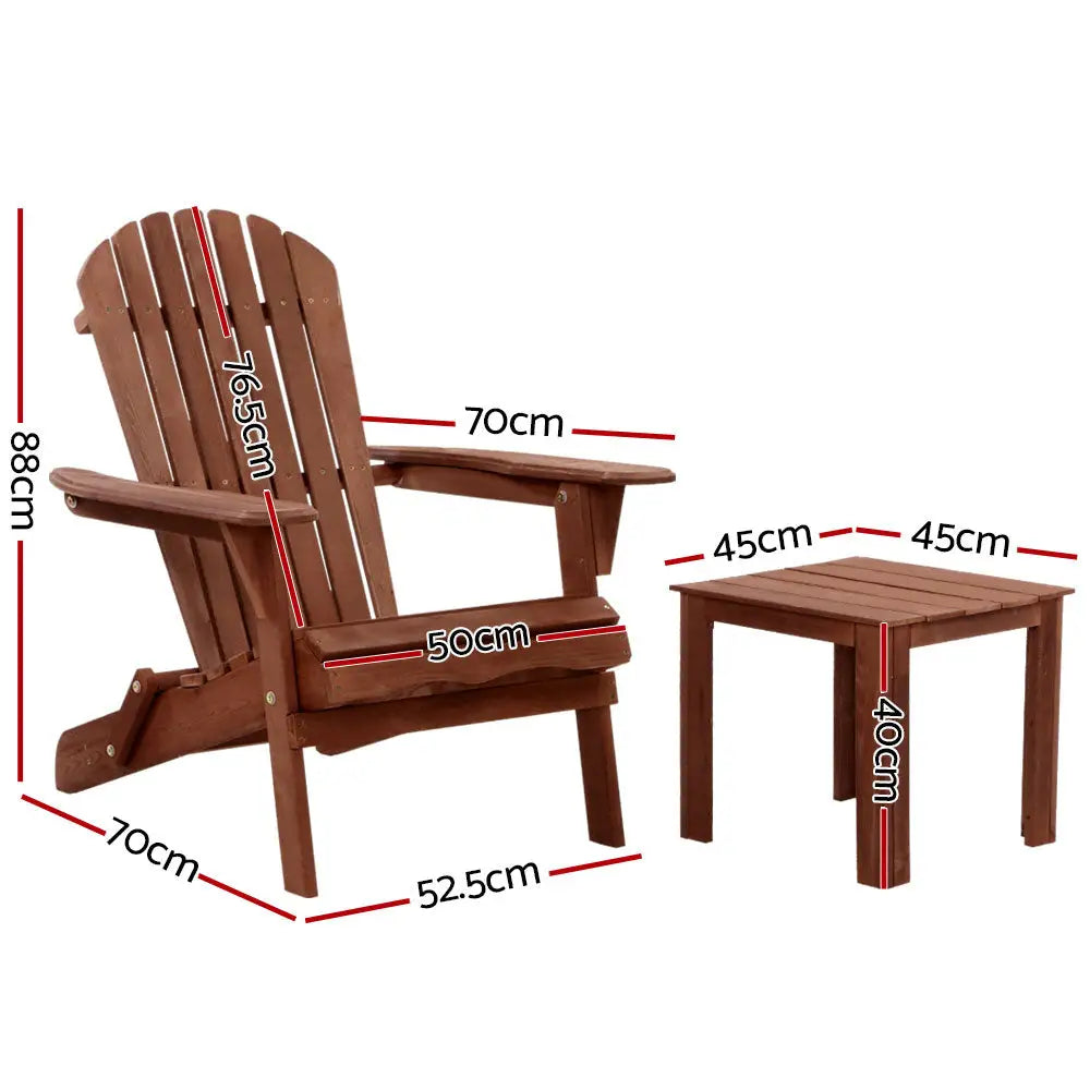 Gardeon adirondack wooden chair with measurements - brown