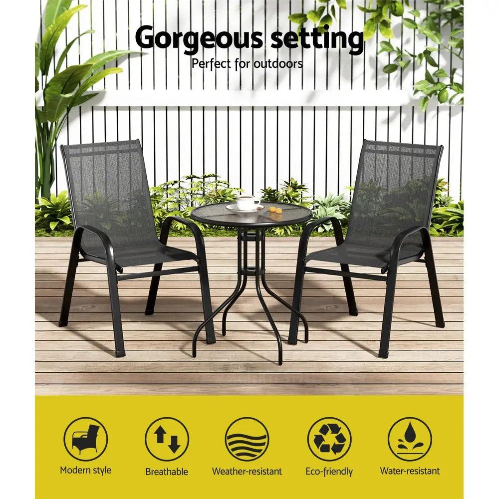 Gardeon 3pc bistro patio set outdoor table and chairs - black 4