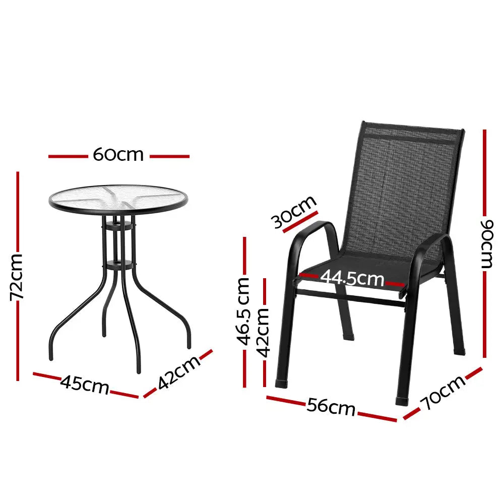 Gardeon 3pc bistro patio set outdoor table and chairs - black 2