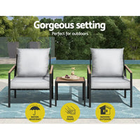 Gardeon 3pc outdoor bistro lounge setting x2 chairs with table - black 4