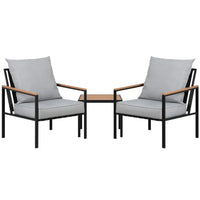 Gardeon 3pc outdoor lounge setting with chairs and table - black