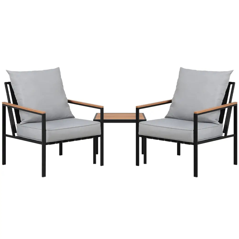 Gardeon 3pc outdoor bistro lounge setting x2 chairs with table - black 1