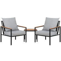 Gardeon 3pc outdoor bistro lounge setting x2 chairs with table - black 1