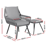 Dimensions of gardeon 3pc outdoor bistro lounge setting chair and ottoman - grey
