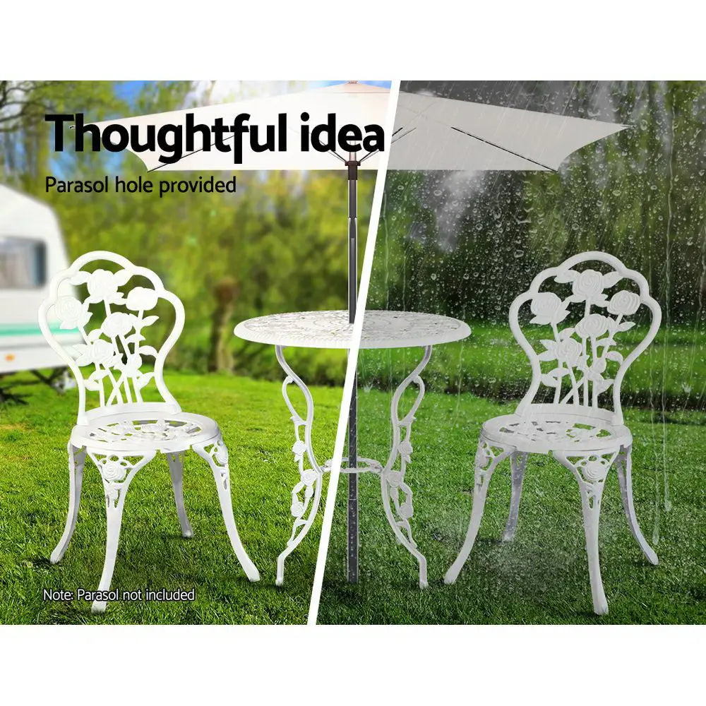 Gardeon 3pc outdoor setting bistro set - embrace nature’s serenity in rose white or black