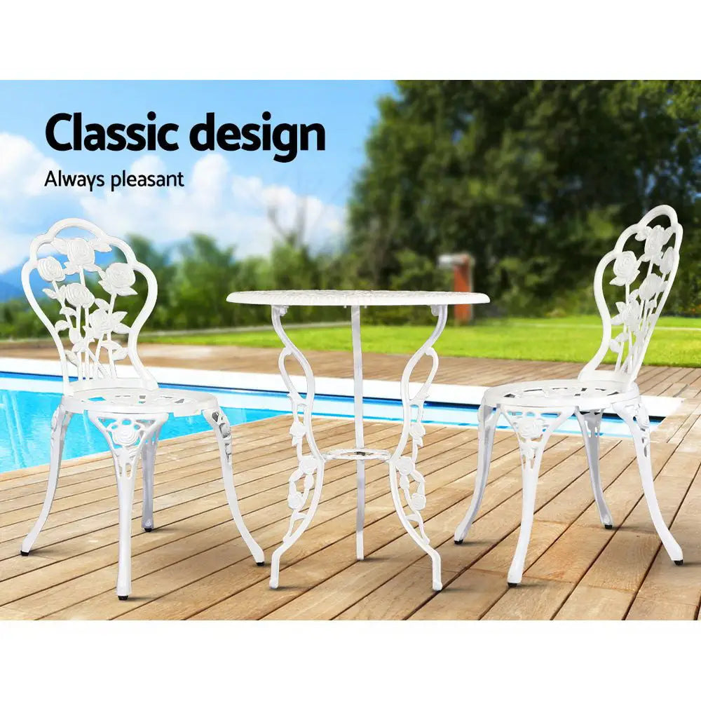Gardeon 3pc outdoor setting bistro chairs table cast aluminium - embrace natures serenity