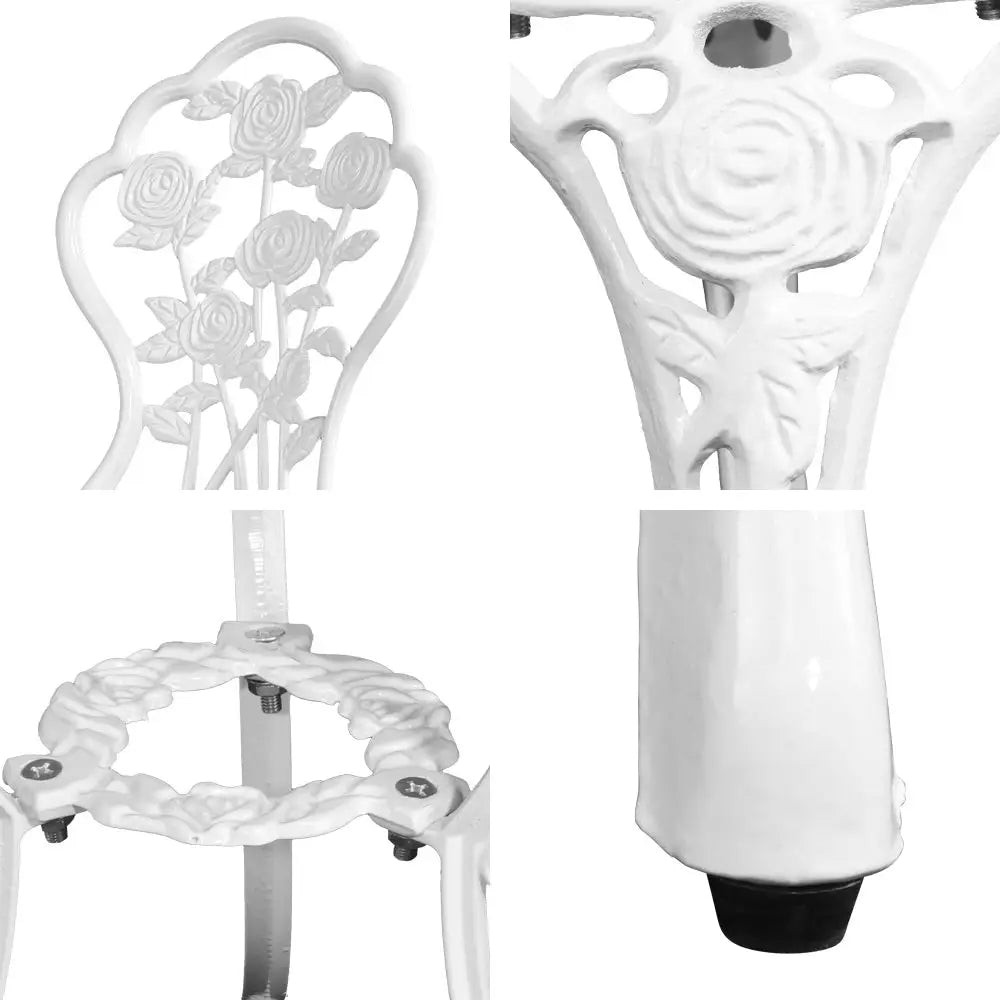 Gardeon 3pc outdoor setting bistro chairs table cast aluminium - rose white or black - white vase with rose design