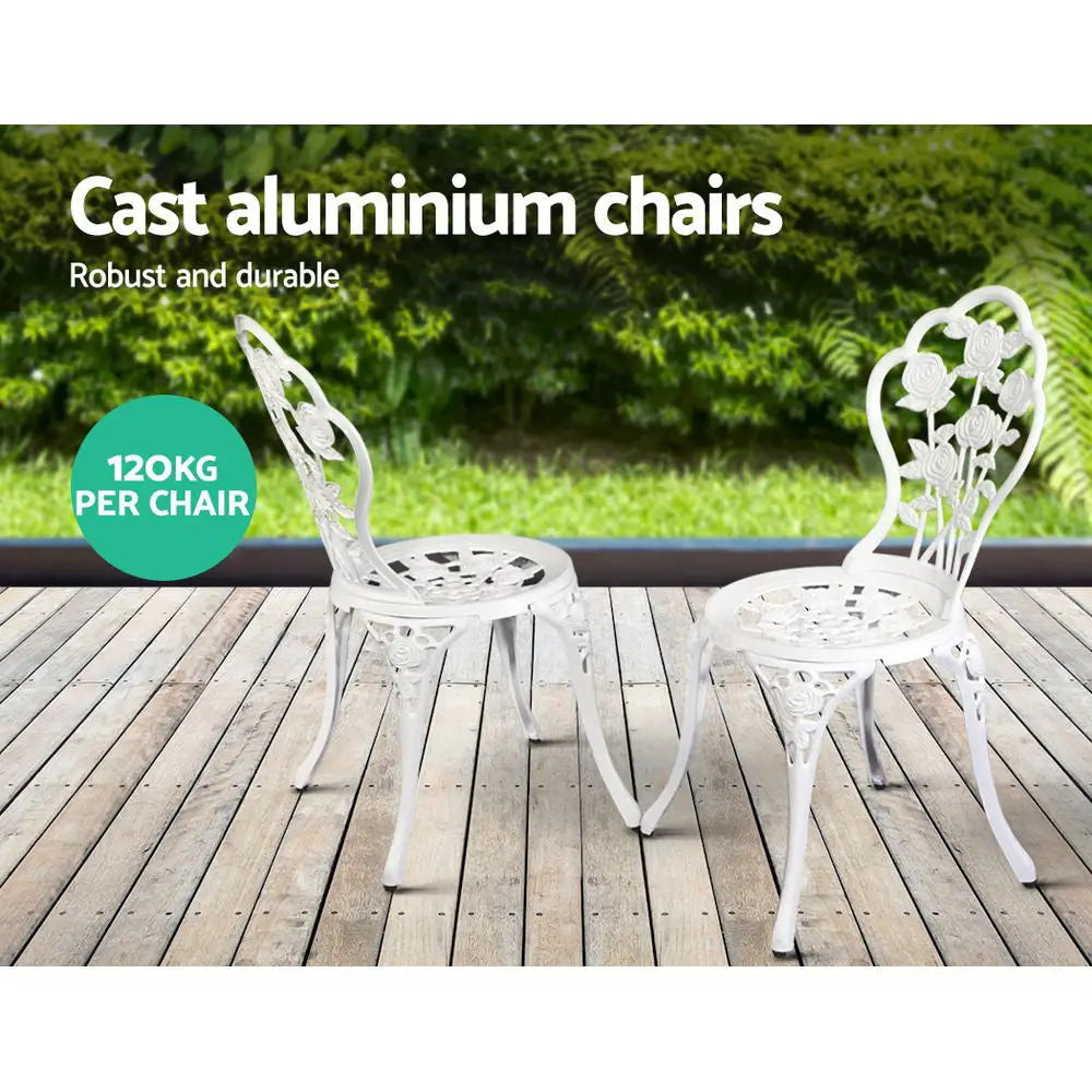 Gardeon 3pc outdoor bistro set - cast aluminium garden chair