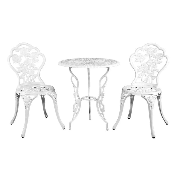 Gardeon 3pc outdoor setting bistro chairs table cast aluminium - rose white or black