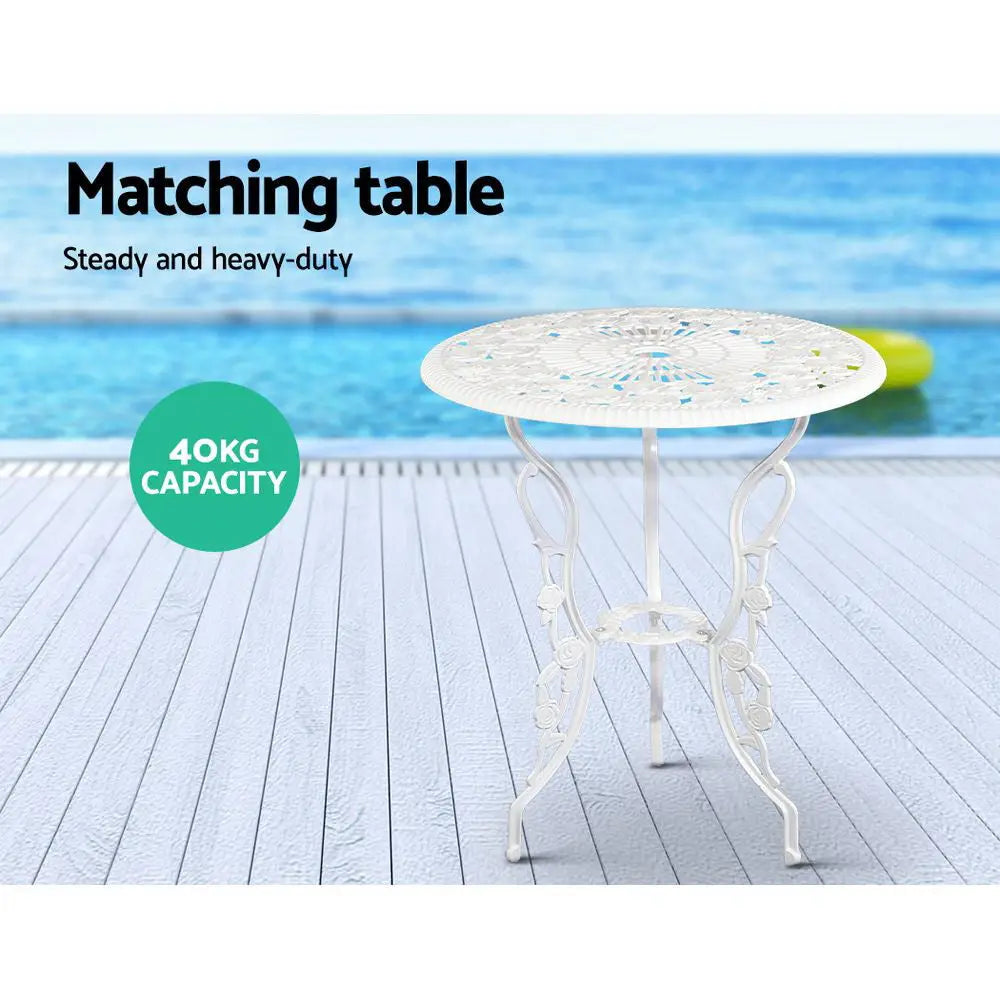 Gardeon 3pc outdoor bistro set - white table with green and blue background