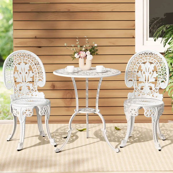 Gardeon 3pc patio outdoor bistro set aluminium with white patio table and chairs