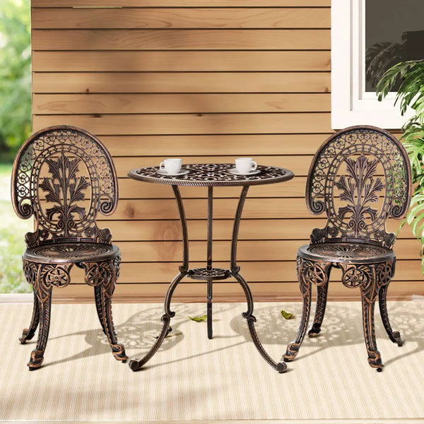 Gardeon 3pc patio outdoor bistro set aluminium - embrace natures serenity with a patio table, chairs, and plant