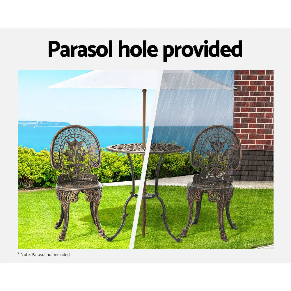 Gardeon 3pc patio outdoor bistro set aluminium - embrace nature’s serenity with a patio chair and umbrella