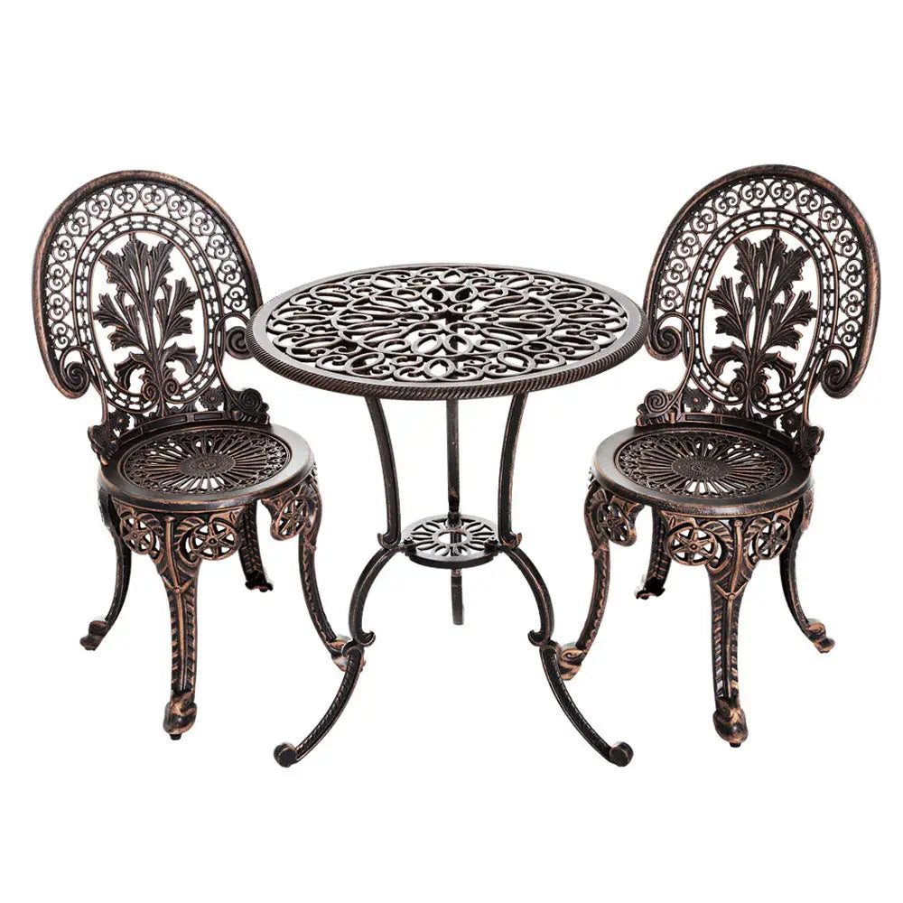 Gardeon 3pc patio outdoor bistro set aluminium - a set of two chairs and a table