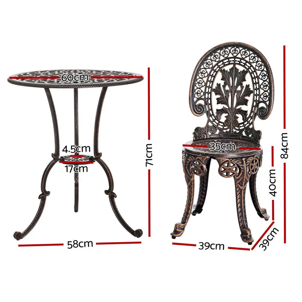 Gardeon 3pc patio outdoor bistro set aluminium showcasing table and chair dimensions