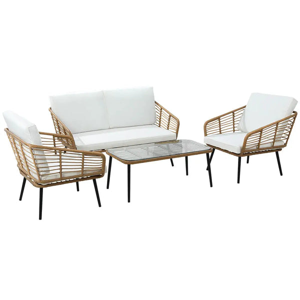 Gardeon 4-piece outdoor sofa set rattan - natural & white with 2-seater sofa, gorgeous outdoor setting, 72cm x