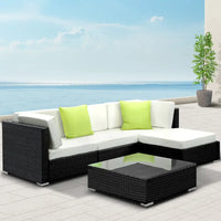 Gardeon 5-pce outdoor sofa set with green pillows