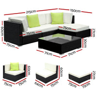 Gardeon 5-pce outdoor sofa set with white cushions and tempered glass table