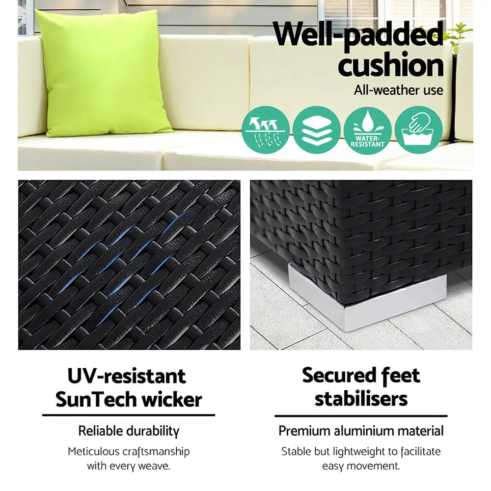 Gardeon 5-pce outdoor sofa set with black v-pade cushion cover