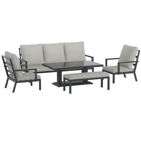 Gardeon 5-piece outdoor setting sofa, table, chairs - single sofa, 7-seater lounge set - 83cm x 90cm