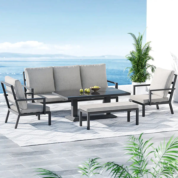 Gardeon outdoor setting table chair set with single sofa and 7-seater lounge, 83cm x 90cm dimensions